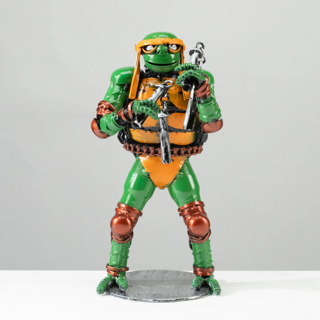 9.5" Michelangelo Ninja Turtle Inspired Recycled Metal Sculpture