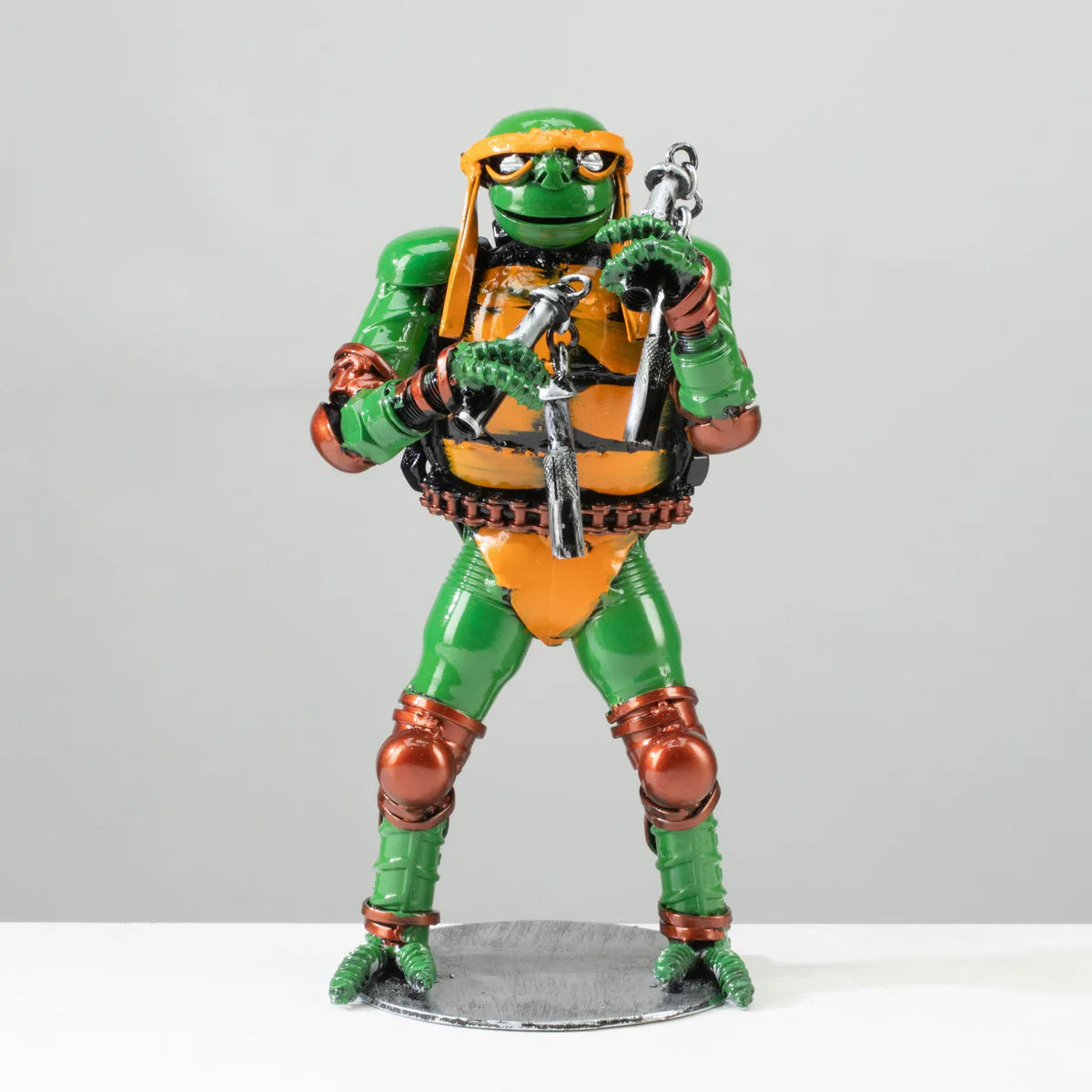9.5" Michelangelo Ninja Turtle Inspired Recycled Metal Sculpture