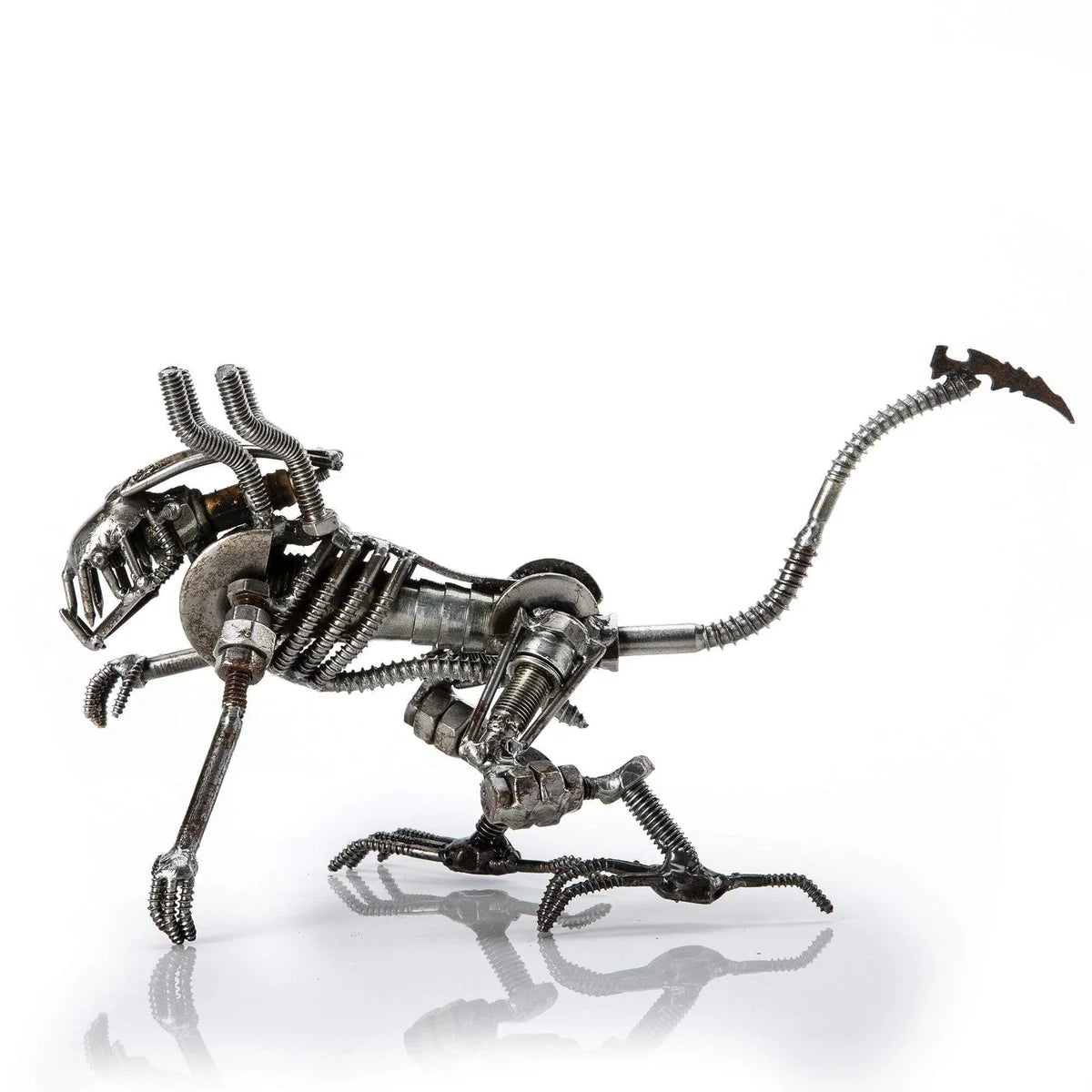 Alien Crouched Inspired Recycled Metal Sculpture