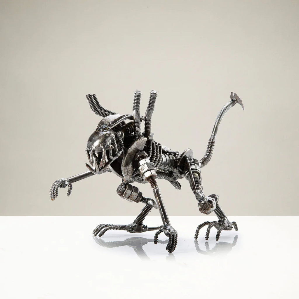 Alien Crouched Inspired Recycled Metal Sculpture