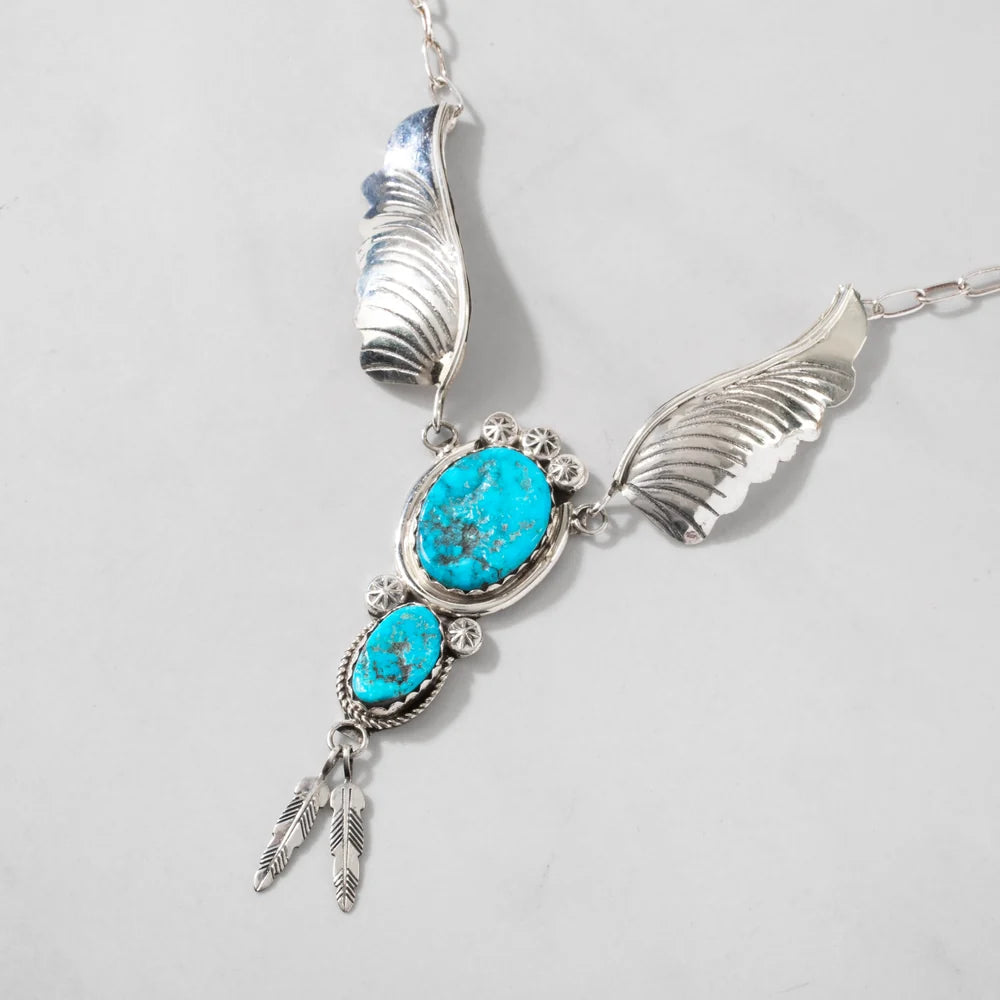 Margie Chee Kingman turquoise wings Navajo sterling silver necklace detail