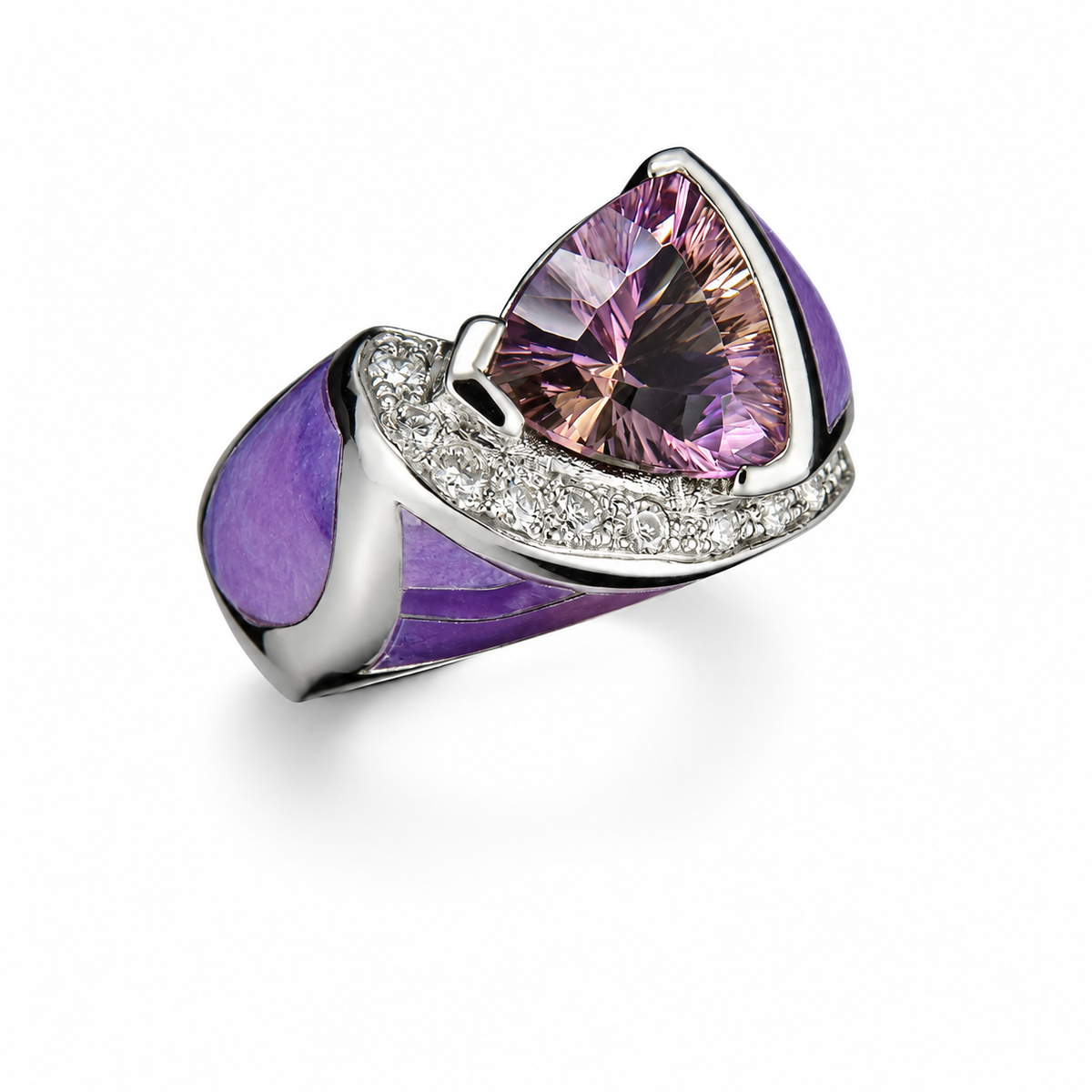 Randy Polk Ametrine, Sugilite & Diamond Stainless Steel Ring