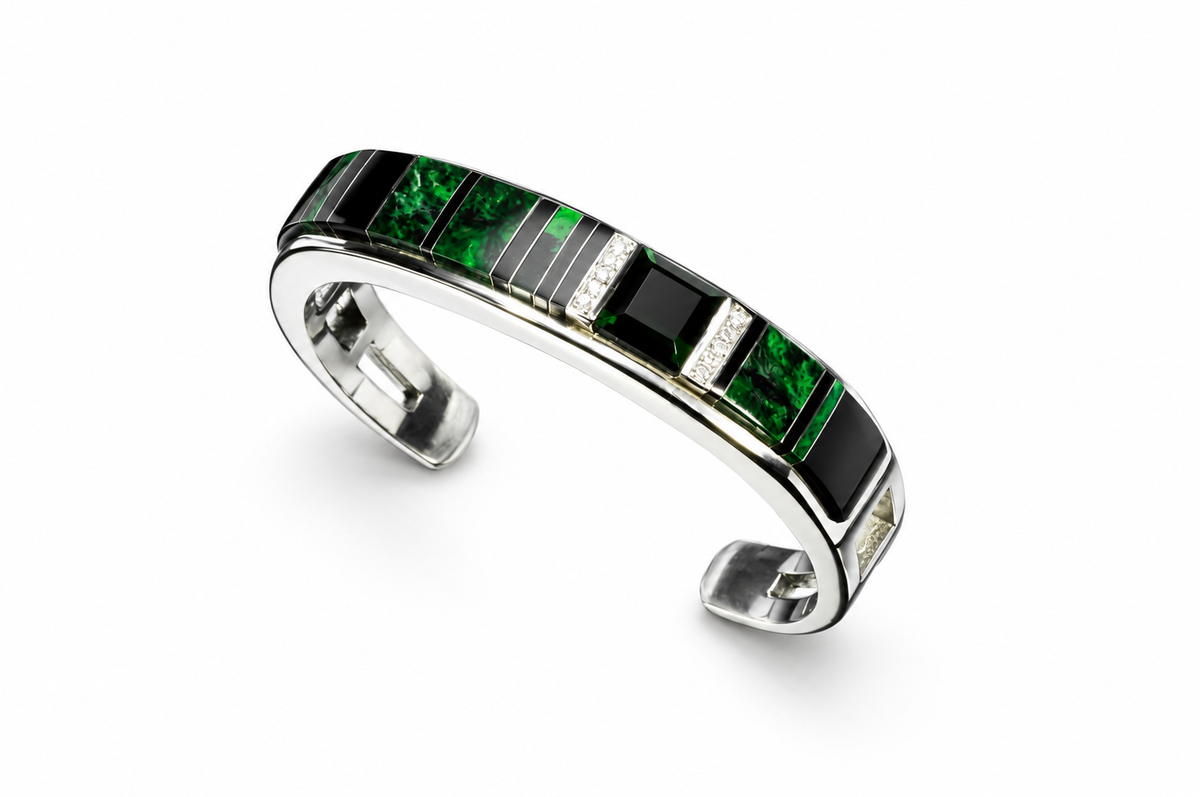 Randy Polk Green Tourmaline, Malachite & Black Onyx Men's Bracelet — 15829